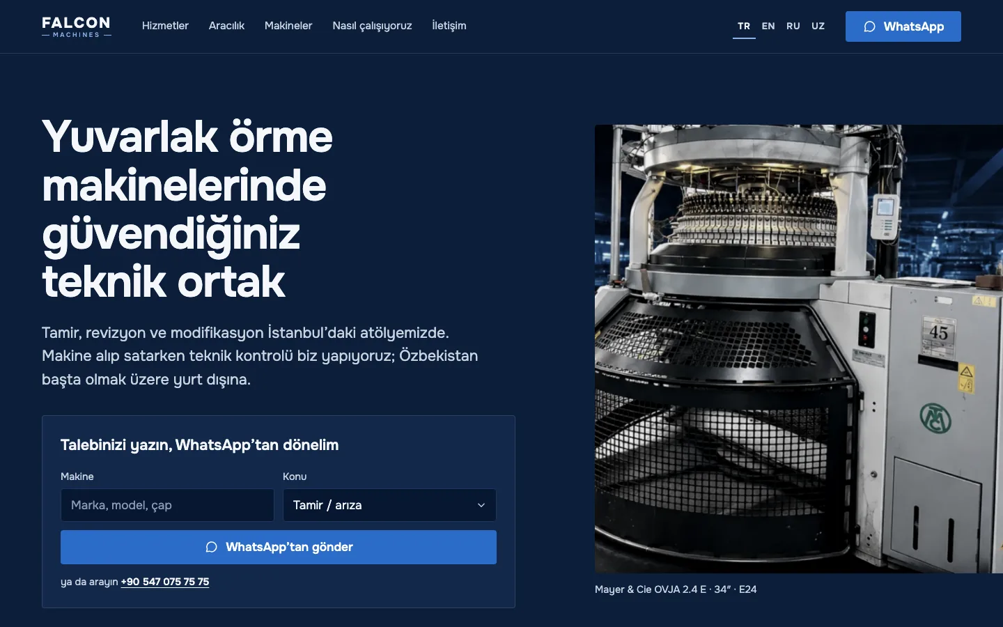 Falcon Machines: Ana sayfa, Türkçe sürüm